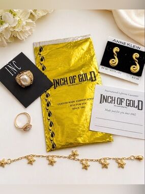 Gold Jewelry Bundle Inch of Gold Bracelet, Rings and Anne Klein Earrings Set